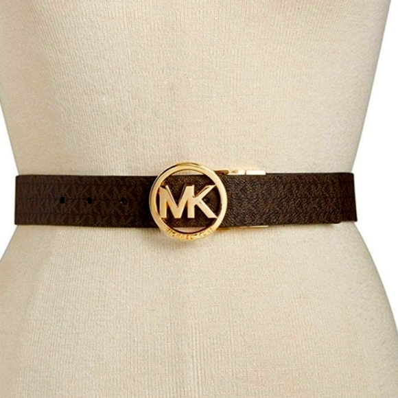 NEW Michael Kors Belt Brown - Jumbo MK Circle Gold Buckle - main image 5